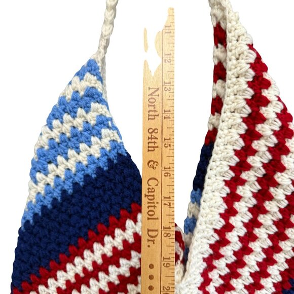 Diagonal Striped Crocheted Shoulder Hobo Bag Women's Multicolor Boho - Picture 4 of 5